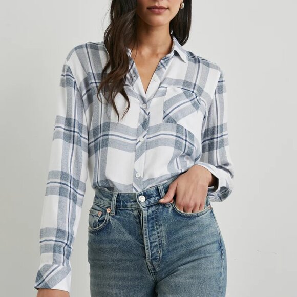 Rails ~ Ivory Gray Hunter Plaid Button Front Long Sleeve Shirt in size Medium - Picture 10 of 11